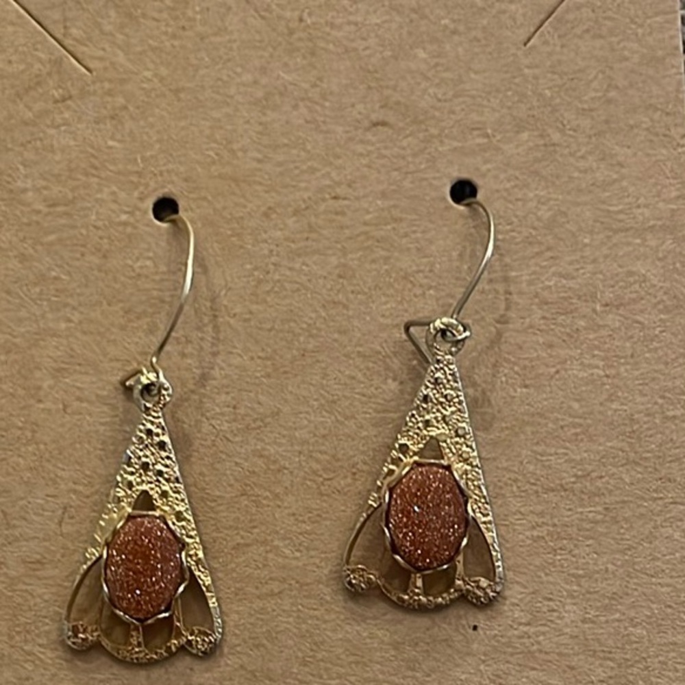 Gold plated with Goldstone pair of vintage earrings. Beautiful